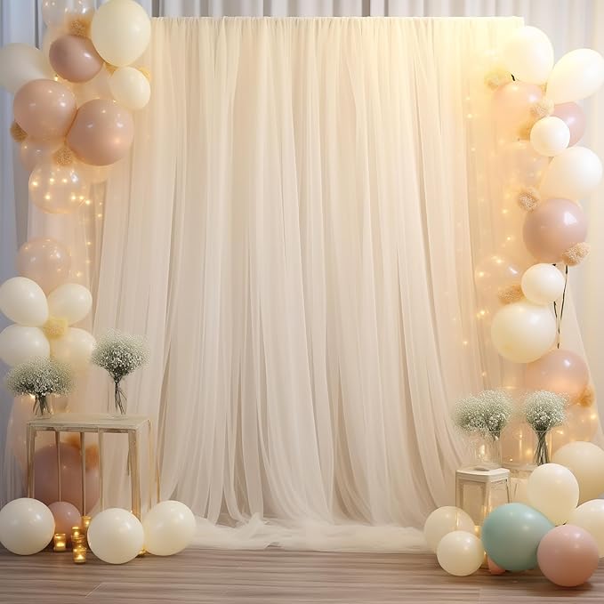 10x10 Champagne Tulle Backdrop Curtains - Image 8