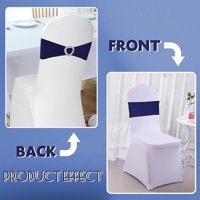 100PCS Spandex Stretch Navy Blue Chair Sashes Bows Universal Elastic Chair - Image 6