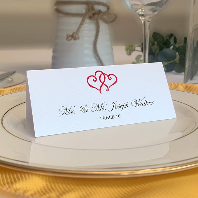 Linked Hearts Place Cards, Ruby Red, Pre-cut and Scored by DocumentsandDesigns