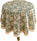 ISAENNE Designer Green Linen Small Round Tablecloth, Floral French Country by Isaennehomedecoration