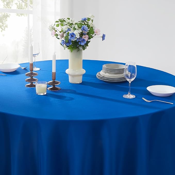 Round Tablecloth 2 Pack 90 Inch Royal Blue Tablecloths Washable Decorative - Image 3