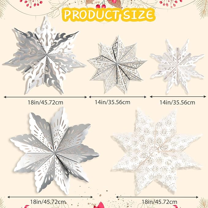 5 Pcs Christmas Paper Snowflake Lanterns, Large 3D Christmas Paper Star Lanterns - Image 3