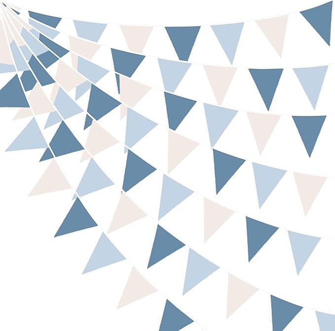 32Ft Blue Party Decorations Retro Blue Triangle Banner Flag Pennant Bunting by pinkblume