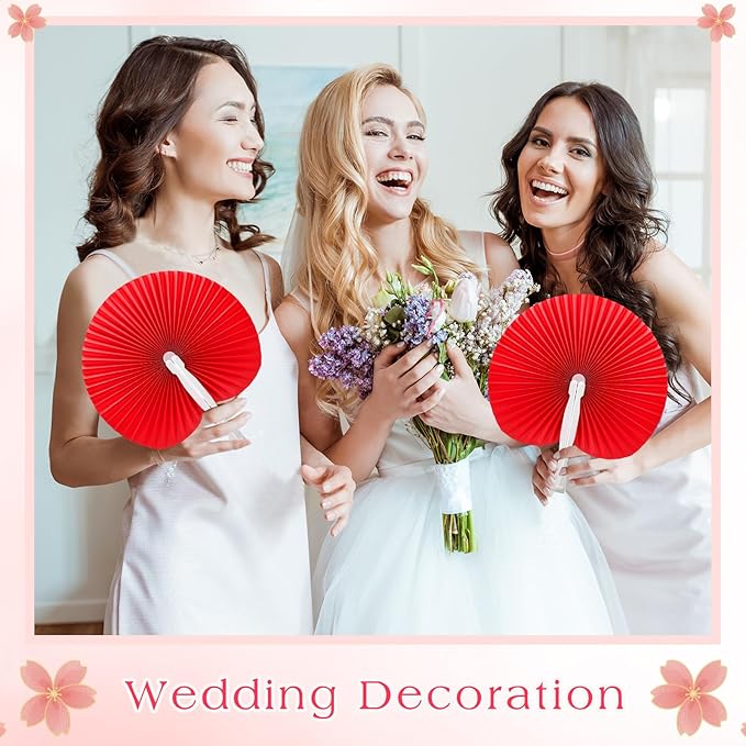 Handepo 200 Pieces Wedding Fans Folding Paper Fans Paper Fans Round Shaped - Image 7