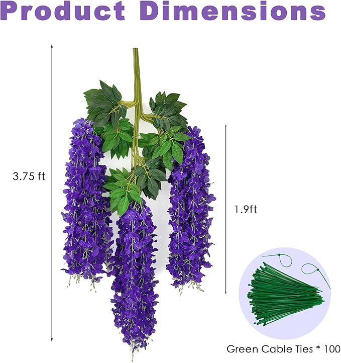 24 Pcs of Wisteria Hanging Flowers, 3.75 Feet Fake Wisteria Flower Strings - Image 3