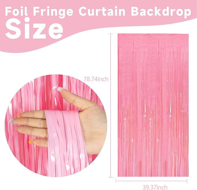 2 Pack Pink Streamers Pastel Curtain Backdrop Wall Fringe Backdrop Birthday - Image 2
