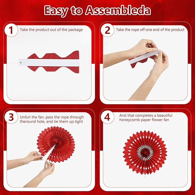 20 Pcs Red Green Hanging Paper Fan, Hanging Honeycomb Round Paper Fans - Image 3