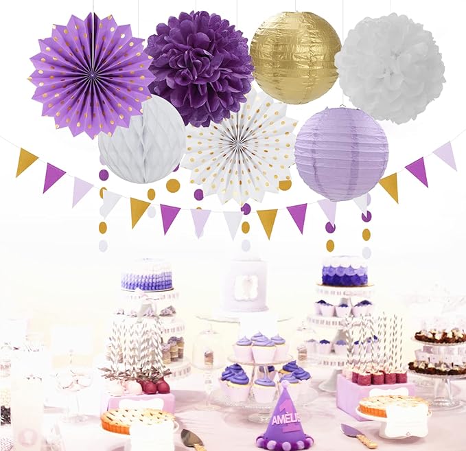 Purple-Gold Party Decorations Streamers Lanterns - Image 2