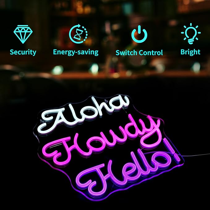 Aloha Howdy Hello Neon Signs for Wall Decor LED Neon Sign for Room Neon Light - Image 4