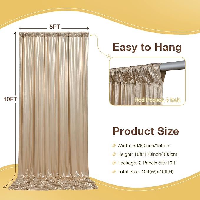 10x10 ft Wrinkle Free Champagne Sequin Backdrop Curtain - Image 4