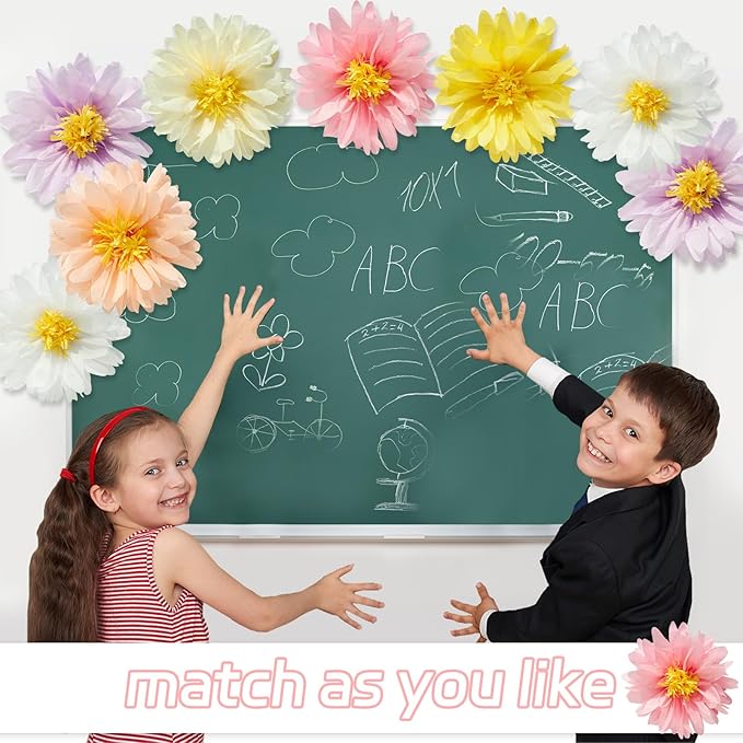 12 Pcs Daisy Tissue Paper Pom Poms Party Decorations Colorful Tissue Flowers - Image 5