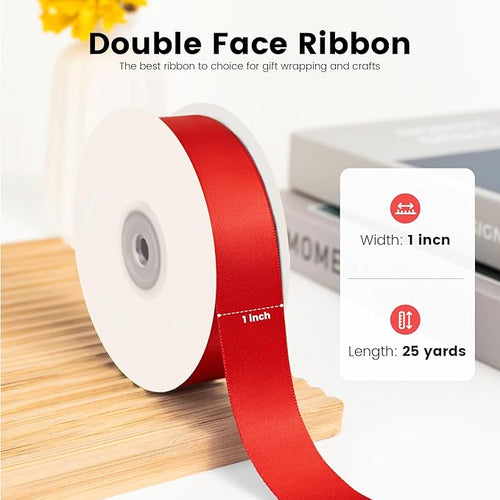 1 inch x 25 Yards Double Faced Red Satin Ribbon, Polyester Ribbon - Image 2