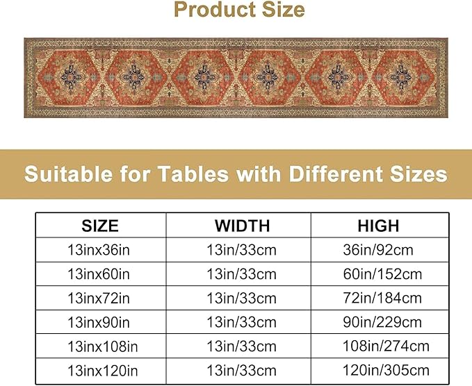 Vintage Boho Floral Table Runner, Rustic Country Farmhouse Orange Yellow Grey - Image 2
