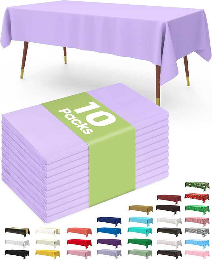 Pureegg Plastic Table Cloth Disposable 10 Pack, 54 x 108 Inch Table Cloths by Pureegg
