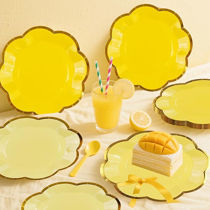 48Pcs Yellow Scalloped Party Plates - Image 5