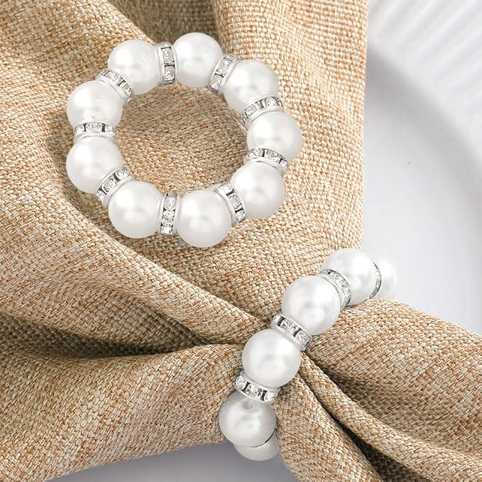 12Pcs Pearl Napkin Rings, Round Napkin Buckles Wedding Beaded White Napkin - Image 5