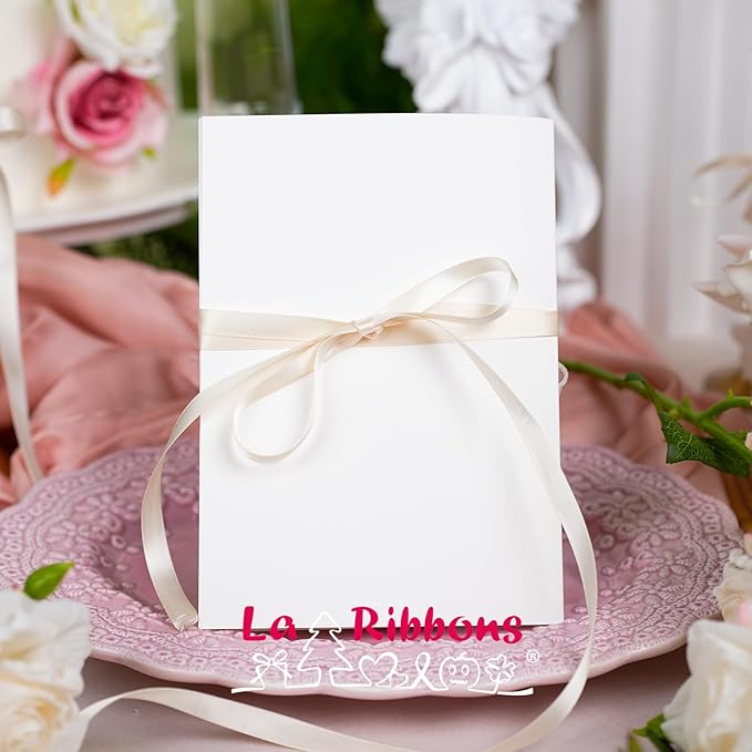 LaRibbons 3/8 Inch 50 Yard Double Faced Satin Ribbon, Ivory Small Satin Craft - Image 3