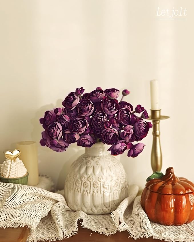 Letjolt Ranunculus Artificial Flower 18 Pcs Purple Silk Ranunculus Wedding - Image 2