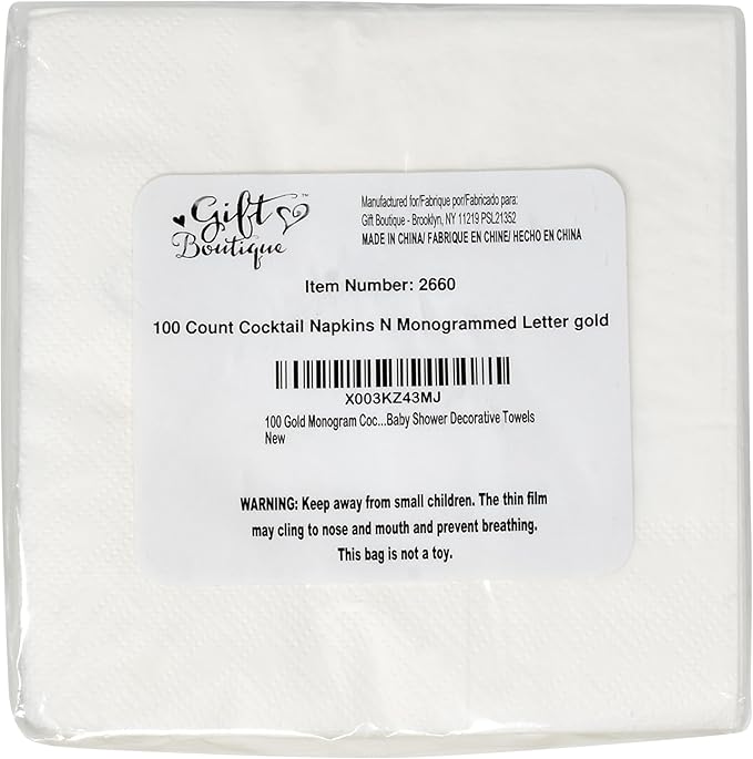 Gift Boutique 100 Gold Monogram Cocktail Napkins Letter N Disposable Paper Pack - Image 7