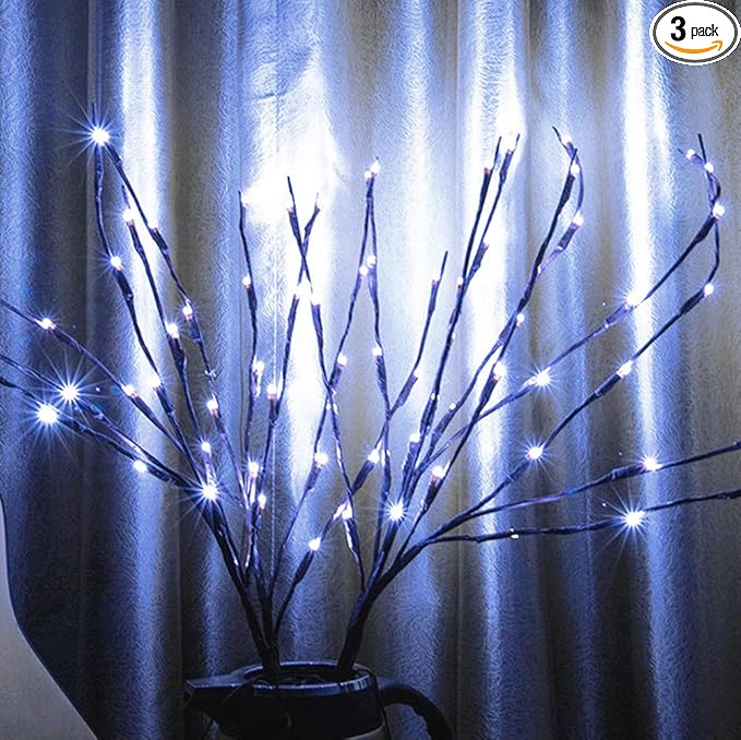 3 Pack Cool White Lighted Twig Branches 60 LED Lights Artificial Tree Willow by AutoHigh