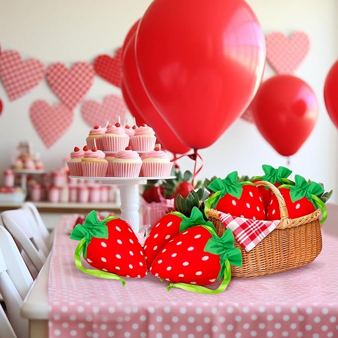 Whaline 12Pcs Strawberry Shaped Treat Bags Red Green Strawberry Drawstring Bags - Image 6