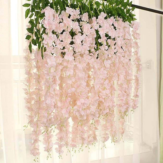 24 Pack Light Pink Wisteria Hanging Flowers Garland, 3.77 Feet Artificial - Image 6