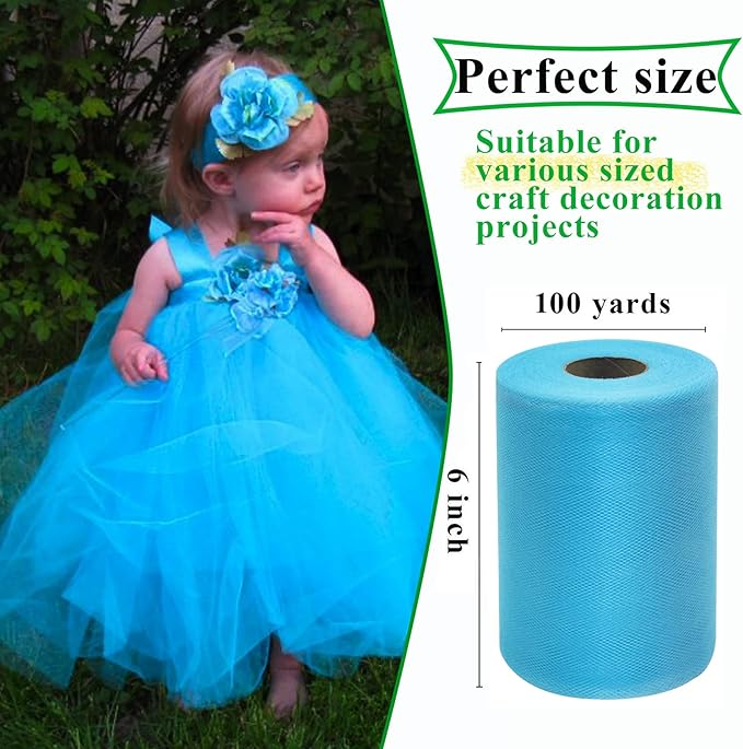 Turquoise Tulle Fabric Rolls 6 Inch by 100 Yards Fabric Spool Tulle Ribbon - Image 2