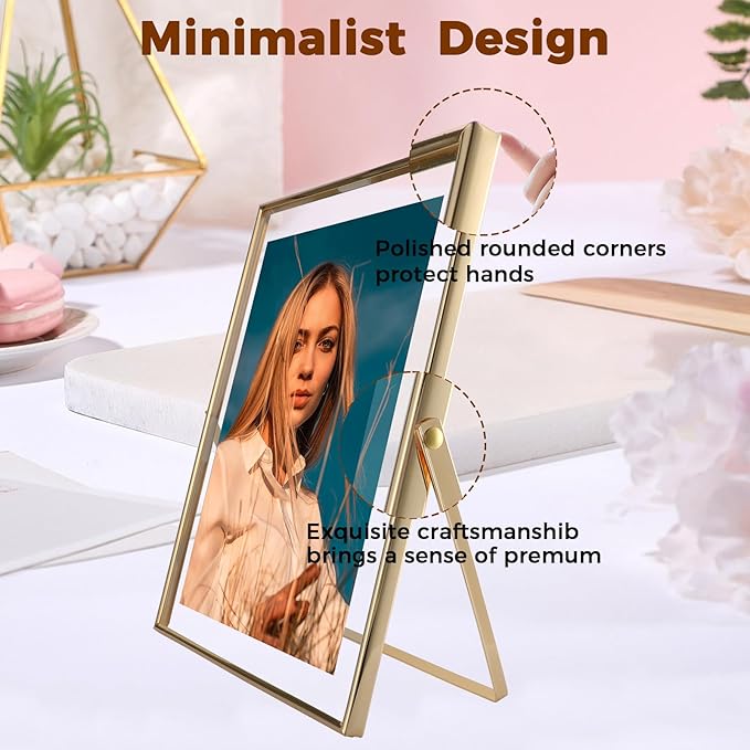 Gold Floating Frame, For Picture 8.5x11, Tabletop Shelf Photo Frame, Classy For - Image 3