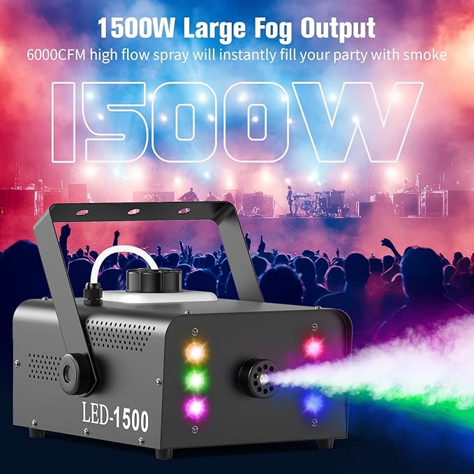 Fog Machine with 6 RGB LED Lights, 1500W Smoke Machine - Image 3
