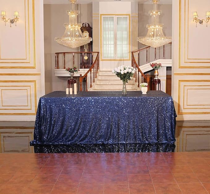 SquarePie Sequin Tablecloth Rectangular 60 x 102 Inch Navy Blue Sparkly Table - Image 9