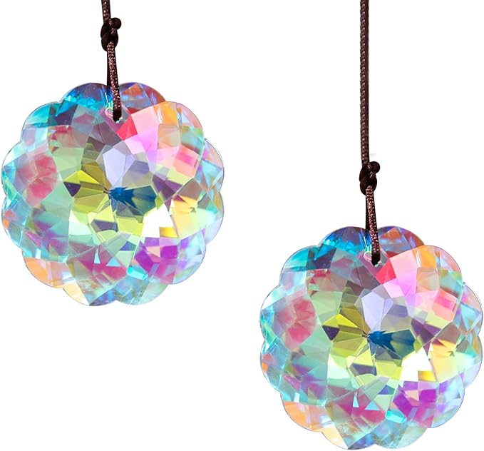 HDCRYSTALGIFTS Set 2 AB Color Crystal Suncatcher Datura Shaped Pendant Rainbow by HDCRYSTALGIFTS