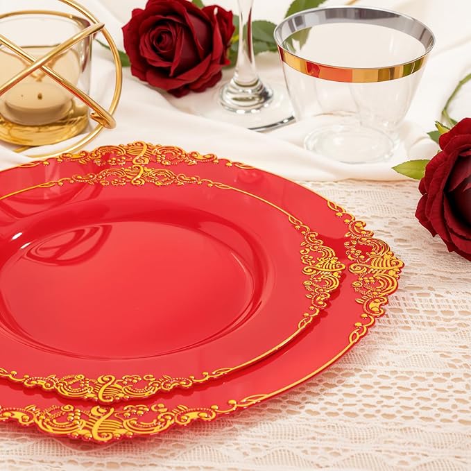 Nervure 350PCS Red Plastic Plates - Image 2