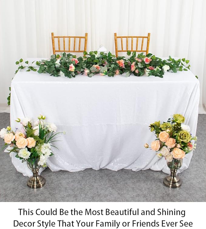 ShinyBeauty Square Tablecloth 72x72-Inch Sequin Tablecloth Overlay White Table - Image 4