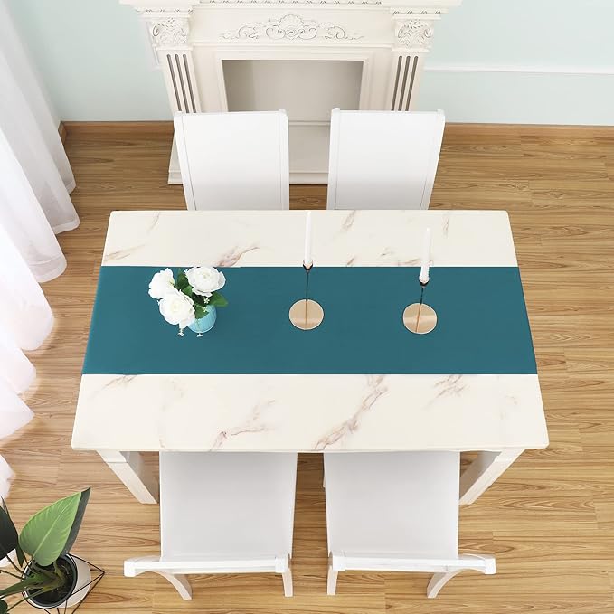 DUALIFE 2 Panels Teal Table Runner 72 Inch Long Soft Cloth Table Runner - Image 3