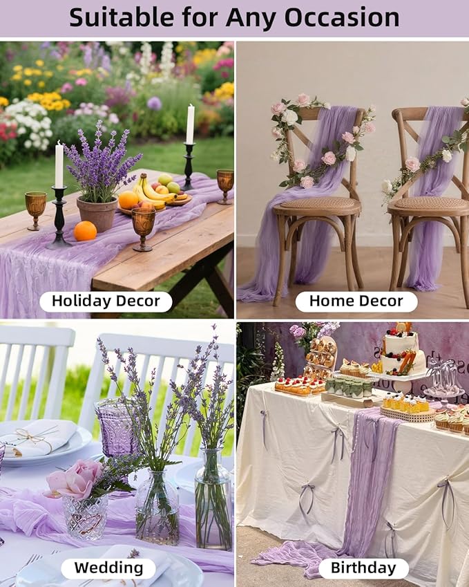 Lavender Purple Cheesecloth Table Runner 120 Inch, Lilac Boho Rustic Gauze 10 FT - Image 6