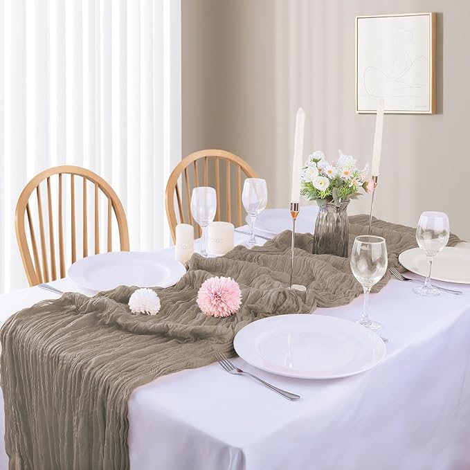 4 Pack Nude Cheesecloth Table Runner 35x120 Inch Boho Gauze Fabric Cheese Cloth - Image 5