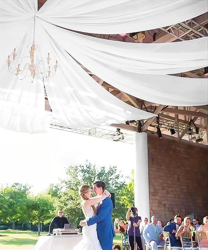 6 Panels White Ceiling Drapes for Wedding 5ftx10ft Sheer Drapery Chiffon Fabric - Image 5