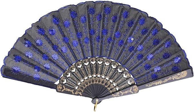 QIRMIZI 10 Pack Fabric Folding Handheld Fans, and Dancing, Royal Blue - Image 7