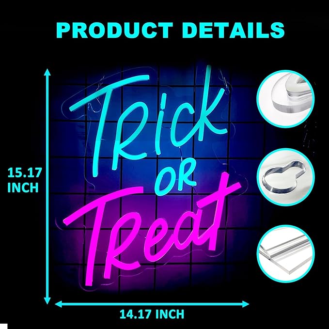 Trick or Treat Neon Sign Halloween, USB Halloween Neon LED Light - Image 2