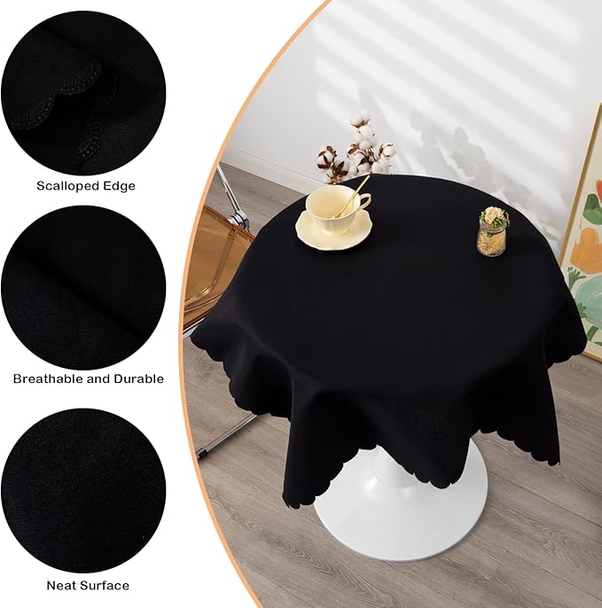 Square Black Tablecloth 43 x 43 Inch Polyester Fabric Washable Table Cloth - Image 4
