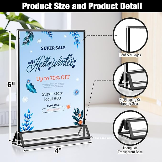 Acrylic Black Sign Holders 4x6, 12 Pack Wedding Black Table Number Holders - Image 3