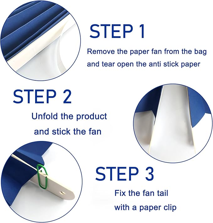 Blue Birthday Decorations, DIY Blue Paper Fans Hanging Decoration, Party - Image 3