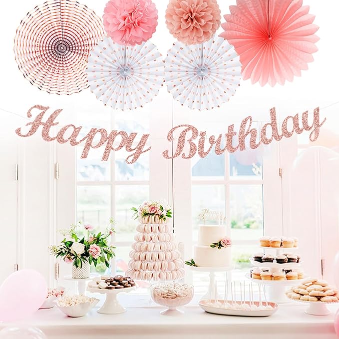 Pink White Rose-Gold Birthday Party-Decorations - Image 6