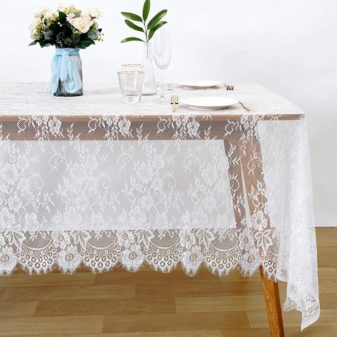 LuoluoHouse White Lace Tablecloth 6pcs Table Fabric 60x120 Inch - Image 2