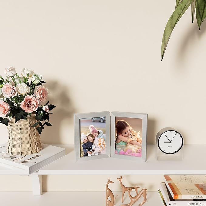 decorUhome Double 5x7 Picture Frame Vertical, Engineered Wood Bifold Photo Frame - Image 9