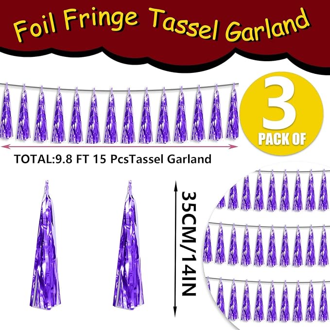 3P Metallic Fringe Tassel Banner Garland Foil Tinsel Streamer Wall Hanging - Image 2