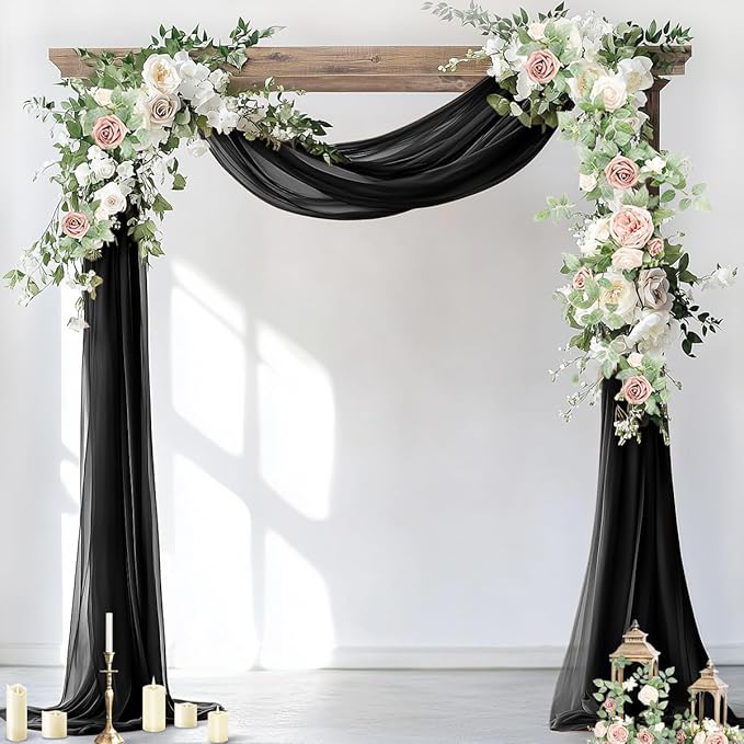Socomi Wedding Arch Draping Fabric 1 Panel 29" x 18Ft Black Sheer Curtain by Socomi