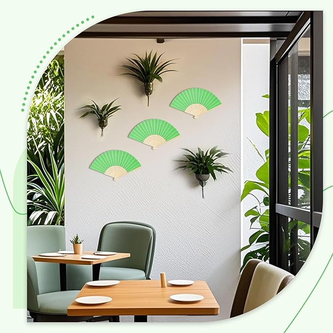 JOHOUSE 12PCS Foldable Hand Fan, 8.3 Inch Green Paper Fans - Image 4
