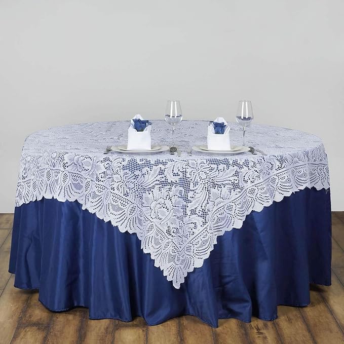 Efavormart 54" x 54" White Jolly Good Lace Table Overlay - Image 7