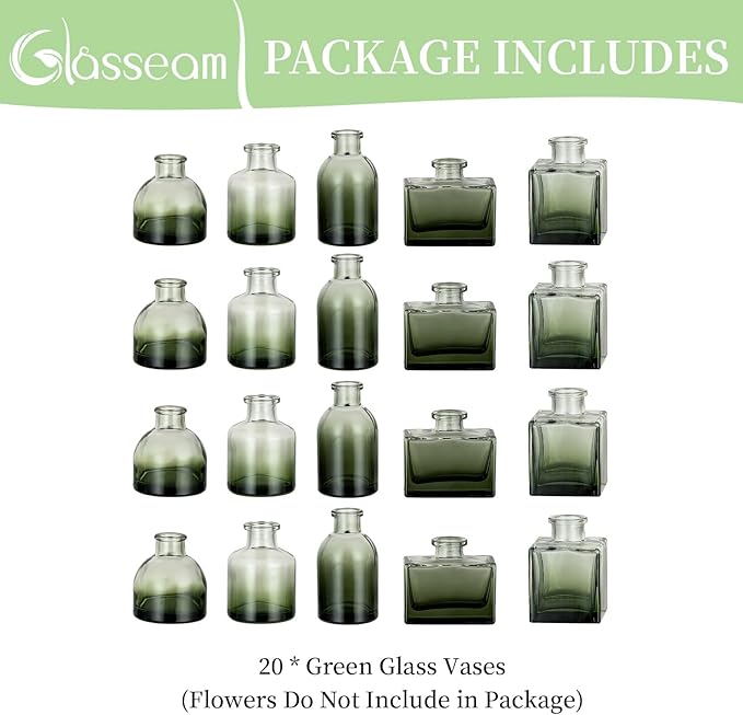 Glasseam Mini Bud Vases for Centerpieces: Clear Small Flower Vase Set of 20 - Image 6